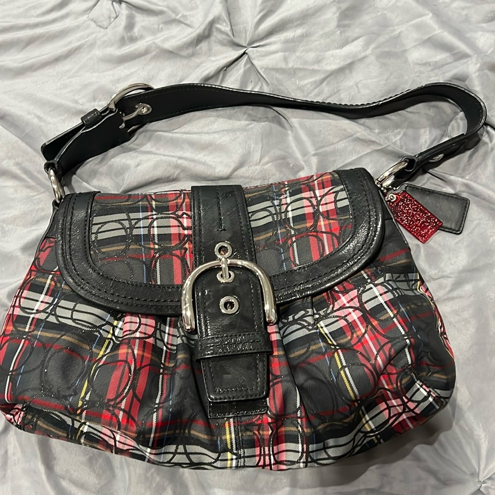 Coach red plad bag